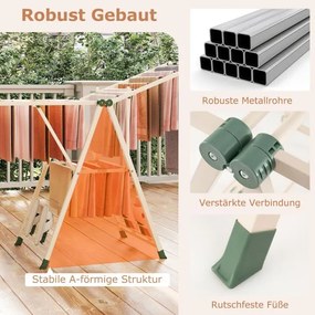 Estendal dobrável com braços ajustáveis 163 x 56 x 99–158 cm, pinças para meias e prateleira para sapatos, secador de roupa extensível bege