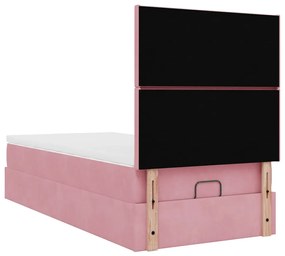 Estrutura de cama otomana com colchões rosa 90x200cm veludo