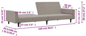 Sofá-cama de 2 lugares veludo cinzento-claro