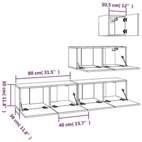 4 pcs conjunto móveis de TV madeira processada branco brilhante