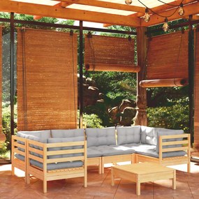 7 pcs conjunto lounge de jardim c/ almofadões cinzentos pinho