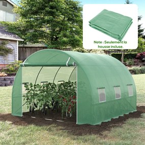 Lona de substituição de 9 m², lona 3 x 3 x 2 m para estufa em túnel (ESTRUTURA NÃO INCLUIDA)  em PE anti-UV, impermeável, com 6 janelas + porta enrolá