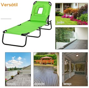 Outsunny Espreguiçadeira Dobrável com Encosto Ajustável em 4 Posições Espreguiçadeira de Jardim com Almofada Estrutura de Aço Tecido Oxford para Acampamento Praia Terraço 190x56x28cm Verde