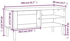 Móvel de TV SENJA aspeto vime 106x40x49 cm pinho maciço branco