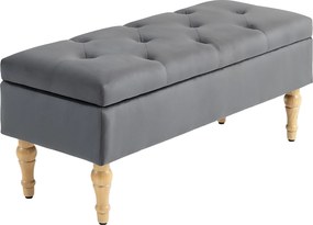 Banco com arrumação 2 em 1, em veludo 102 C x 38 P x 41 A cm com tampa articulada acolchoada e pés em madeira, cinzento