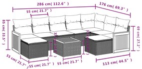 10 pcs conjunto sofás de jardim c/ almofadões vime PE preto