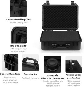 Mala de transporte rígida impermeável em polipropileno Mala para ferramentas electrónicas com enchimento de espuma 47 x 37 x 18 cm Preto