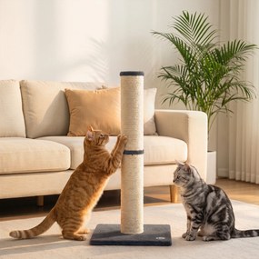 Arranhador para Gatos Leve Alto 80 cm com Corda de Sisal e Base em Aglomerado e Pelúcia Cinza Escuro