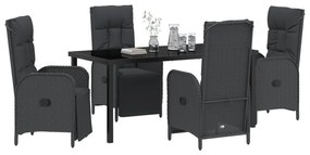 Conjunto de Jantar de Jardim 5 Peças com Almofadas Preto Rattan de Pol