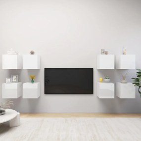 vidaXL Móveis de parede para TV 8 pcs 30,5x30x30 cm branco brilhante