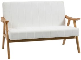 Sofá de 2 Lugares Moderno Estofado em Poliéster com Assento Acolchoado e Pés de Madeira 126x74x82 cm Creme