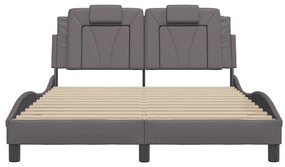 Estrutura cama c/ cabeceira 140x200cm couro artificial cinzento