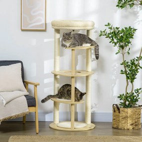 PawHut Árvore Arranhador para Gatos de Madeira 123,5cm Torre de Arranh