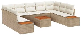 Conjunto de sofá de jardim com 10 peças, almofadas de rattan poliéster
