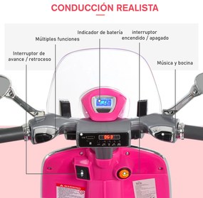 HOMCOM Mota Elétrica Vespa com Faróis Música 2 Rodas Auxiliares para C