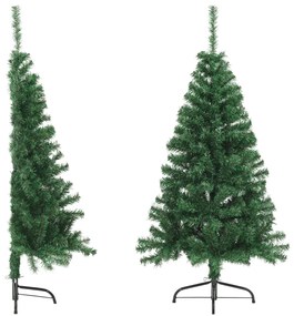 Meia árvore de Natal artificial com suporte 120 cm PVC verde