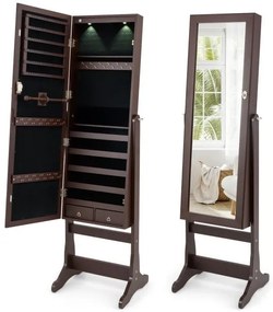 Armário de joias independente com fechadura, espelho de corpo inteiro e luzes - branco