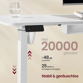Secretária de canto em L com altura ajustável eletricamente e estação de carregamento 140 x 160 x 72–120 cm Branco