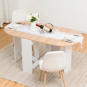 Mesa de Jantar Dobrável, 163 x 80 x 75 cm (CADEIRAS NÃO INCLUIDAS), Superfície Curva, Natural+Branco