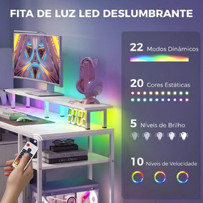 Secretária com Luzes LED Gavetas Tomadas Portas USB e Suporte para Monitor 155,5x48x88,5 cm Branco