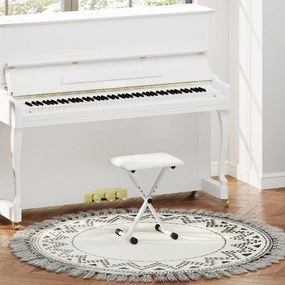 Banco de piano dobrável, banco de piano com altura ajustável, assento estofado em PU, 39 x 29 x 37-47 cm, branco