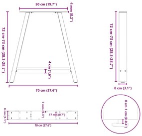 Pés para mesa de jantar em formato A, 2 peças, preto, 70x(72-73) cm, a