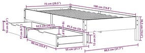 Cama sem colchão 75x190 cm madeira de pinho maciça castanho-mel