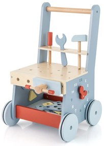 Andador de madeira para bebés Brinquedos de ferramentas para bebés com arrumação inferior 30 x 30 x 47 cm Azul