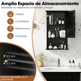 Armário de parede casa banho 42 x 16,5 x 70 cm com 3 prateleiras de arrumação e porta Móvel de banho com prateleira ajustável Preto