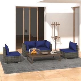 vidaXL 4 pcs conjunto lounge de jardim c/ almofadões vime PE cinzento