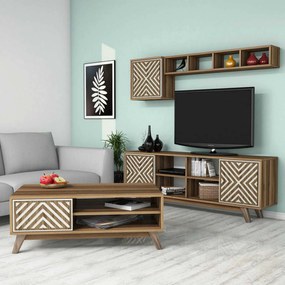 Conjunto de Mobiliário de Sala de Estar Inci – Nogueira e Creme – Dive