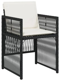 Cadeiras de jardim com almofadões 4 pcs vime PE preto