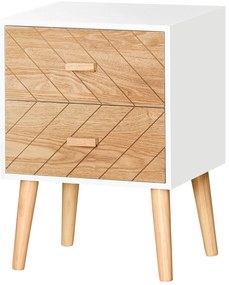 HOMCOM Mesa de Cabeceira com 2 Gavetas Espaço de Armazenamento para Dormitório 40x30x55,5 cm Branco e Madeira