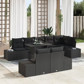 Conjunto de Sofás de Jardim de 9 Peças com Almofadas em Rattan Preto