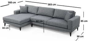 Sofá-Cama de Canto Nordic – Cinzento Escuro – 303 cm x 160 cm