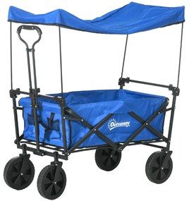 Carrinho de Transporte Dobrável com Toldo Removível e Alça Ajustável Capacidade 100 kg para Campismo 97x52x105 cm Azul