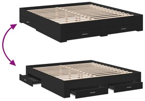 Estrutura de cama c/ gavetas 200x200 cm derivados madeira preto