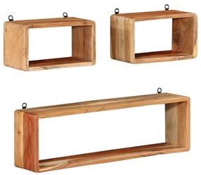 vidaXL 3 pcs conj. prateleiras parede cúbicas madeira de acácia maciça
