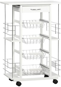 HOMCOM Carrinho de Cozinha com Rodas Gaveta 4 Cestas de Metal e 4 Suportes para Temperos Laterais 57x37x83cm Branco | Aosom Portugal