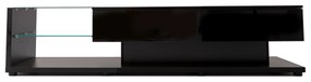 Armário de TV móvel brilhante com moldura de vidro e iluminação LED, 170x36x38cm, Preto