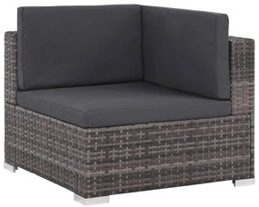 6 pcs conjunto lounge de jardim c/ almofadões vime PE cinzento
