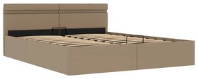 Cama hidrául. arrumação e LED 160x200cm couro artif. cappuccino