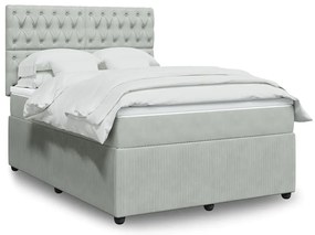 Cama com molas/colchão 160x200 cm veludo cinzento-claro