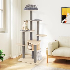 Arranhador para gatos de 172 cm acolchoado, tapetes e postes para arranhar, base estável para interior, cinzento