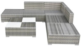 6 pcs conjunto lounge de jardim c/ almofadões vime PE cinzento