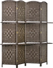 HOMCOM Biombo Separador de Ambientes 4 Painéis 160x170 cm com 2 Prateleiras Dobrável de Fibra de Papel Castanho | Aosom Portugal