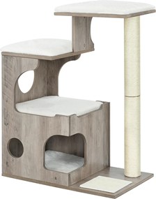 Arranhador para gatos 66 x 40 x 86 cm com caverna branco-cinza