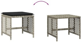 Bancos jardim c/ almofadões 4pcs 41x41x36cm vime PE cinza-claro