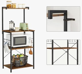 Armário de cozinha com ganchos em design industrial 60 x 40 x 127 cm castanho vintage-preto
