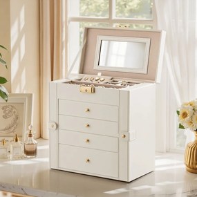 Caixa para joias com 5 níveis 15 x 26,2 x 28 cm, Branco creme